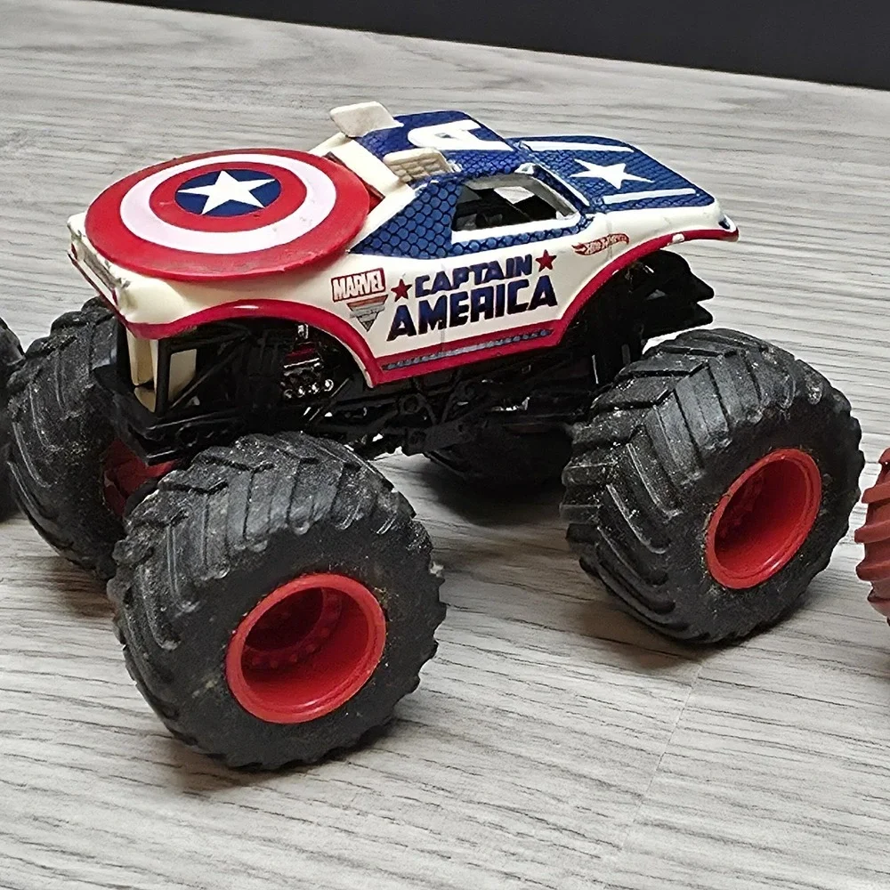 Hotwheels Monster Trucks Lot - Spider-Man, Captin America, Rare Dark Spider-Man